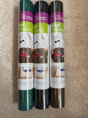 Cricut Glitter Iron-On Vinyl Trio in Teal, Black, and Bronze